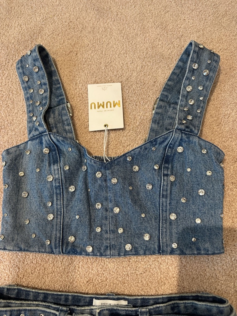 Show Me Your Mumu Studded Denim Bustier & Skirt Set - Blue - Picture 2 of 8